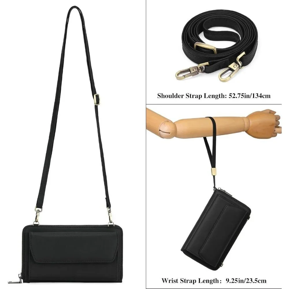 Women Z01 Black Phone Purse Crossbody Bags for Small Travel Wallet Touch Screen